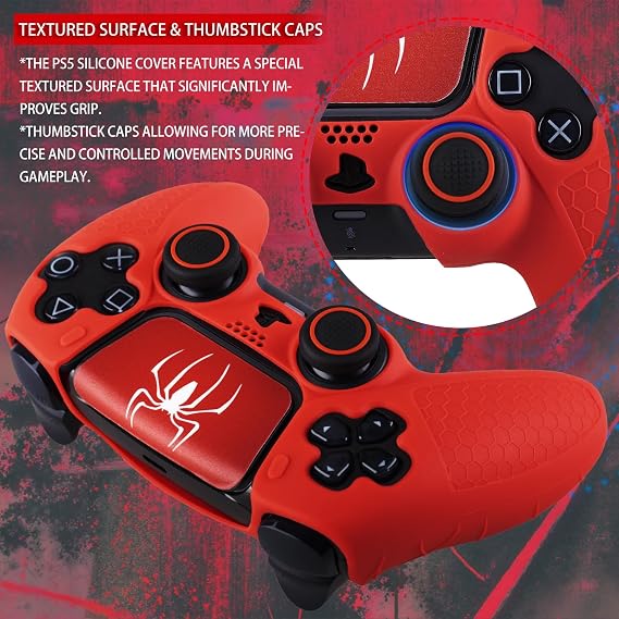 Non-Slip Silicone Cover for PS5 Controller with Thumbstick Caps * 2 & Sticker * 1 Scarlet Spider