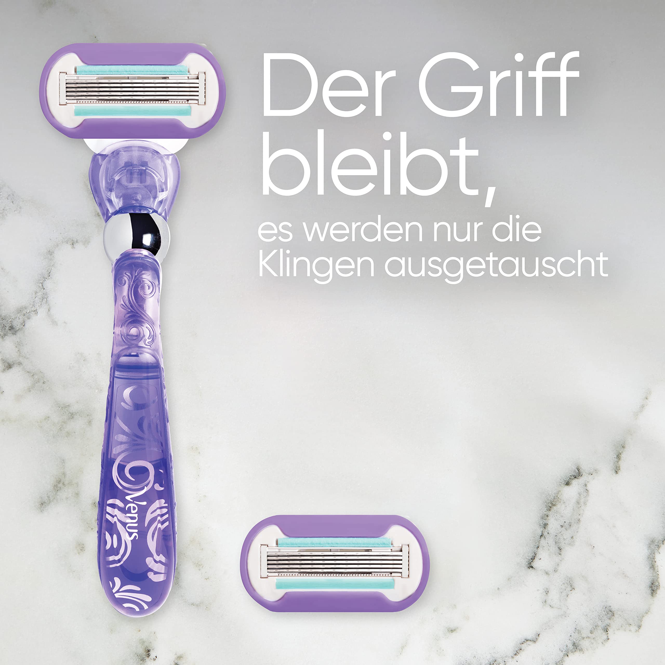 Gillette Venus Extra Smooth Swirl Rasierer Damen, Lila - Damenrasierer für Langanhaltende Glätte Und Geschmeidigkeit, Inkl. 9 Nassrasierer Rasierklingen, Handstück Und Duschhalterung