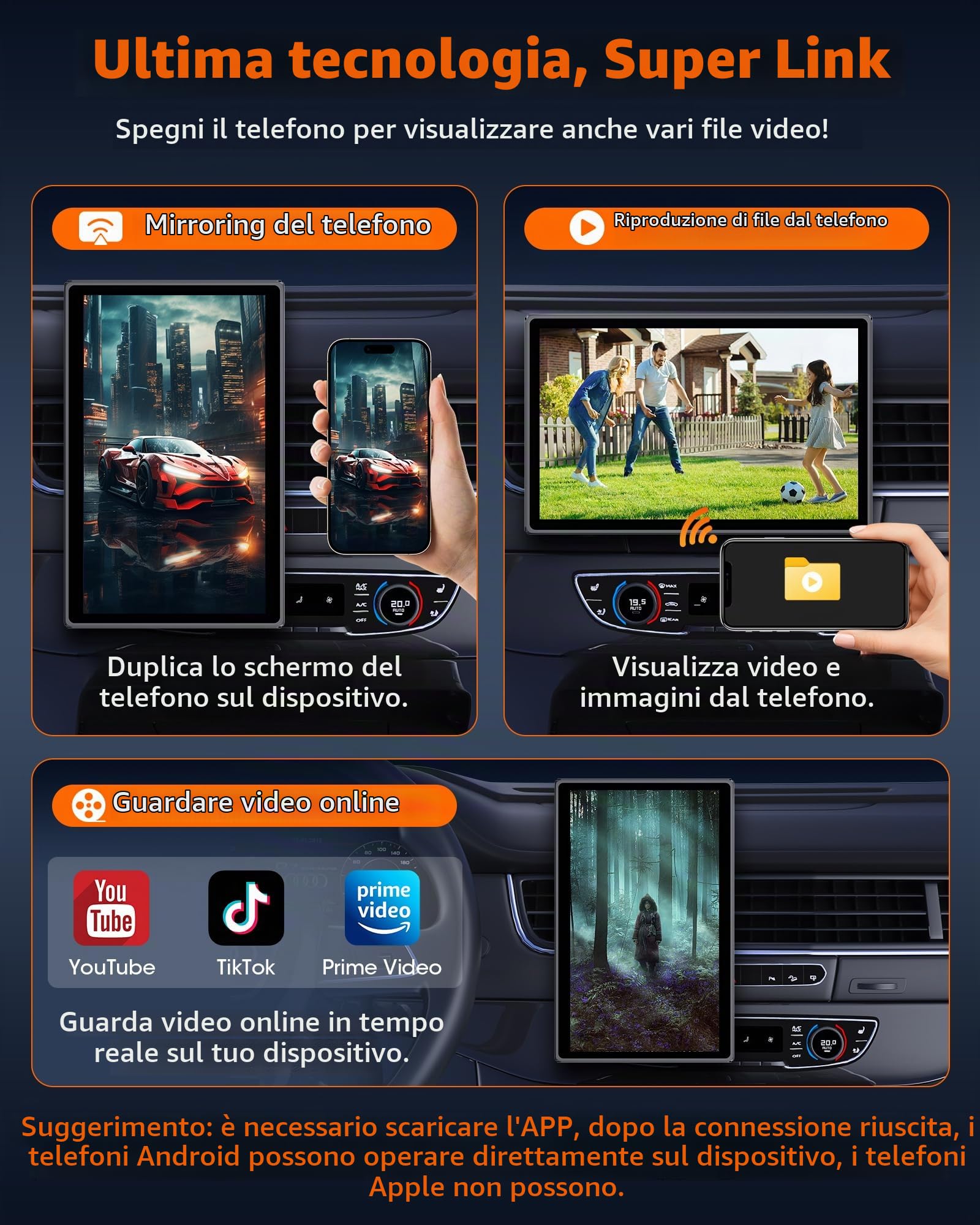 2025 Orizzontale/Verticale Carplay Auto Schermo Android Auto, 7 Pollici Carplay Android Auto Wireless con Aggiornamento OTA Supporto Magnetico Autoradio Bluetooth con Navigazione GPS Superlink
