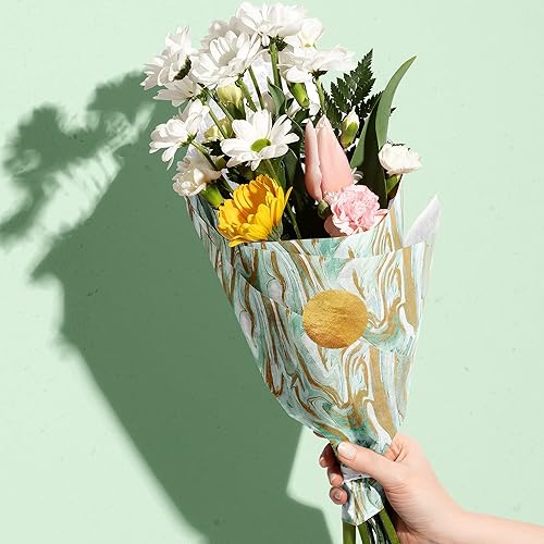 Miniatura 5 de JILLSON & ROBERTS Suministros de envoltura de regalo de papel de regalo impreso de 20 x 30 pulgadas, menta marmoleada, 48 hojas plegadas