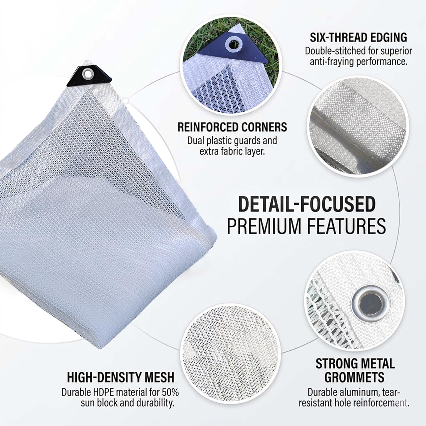 8m x 8m Malla de Sombra 50% - Blanca con Ojales, HDPE UV - para Terraza, Jardín, Invernadero, Piscina| Privacidad Protección Solar Resistente al Agua