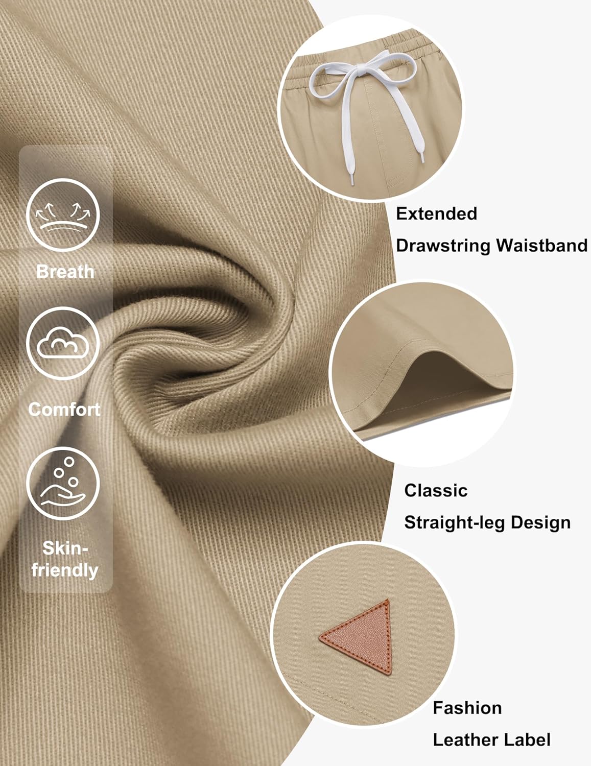 COOFANDY Mens 9" Casual Shorts with Zipper Pocket Elastic Waist Drawstring Chinos Short Summer Lightweight Cotton Shorts - Image 6