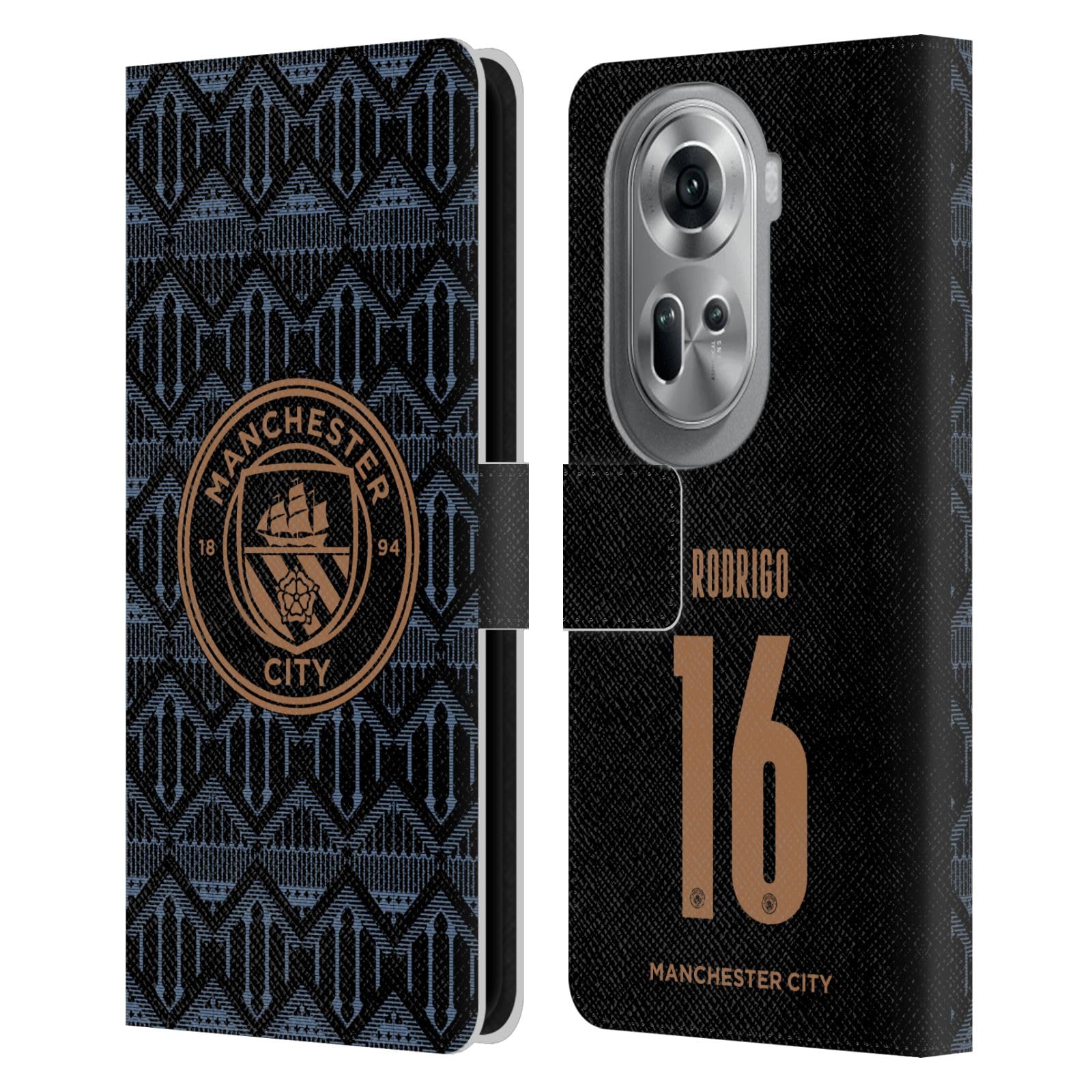 Head Case Designs Officially Licensed Manchester City Man City FC Rodrigo 2020/21 Players Away Kit Group 1 Leather Wallet Case Compatible with Oppo Reno11 Pro