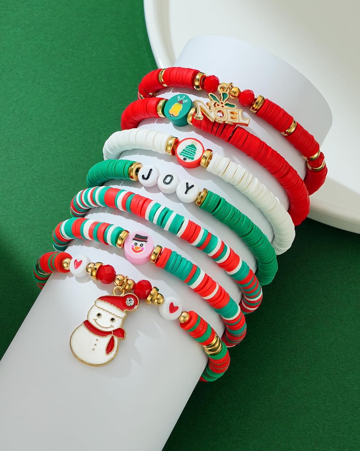 5 Pack Christmas Bracelets Women Clay Bead Bracelet Xmas Decorations Stackable Stretch Friendship Braclets Set for Christmas Gifts Stocking Stuffers Surprise - Image 5