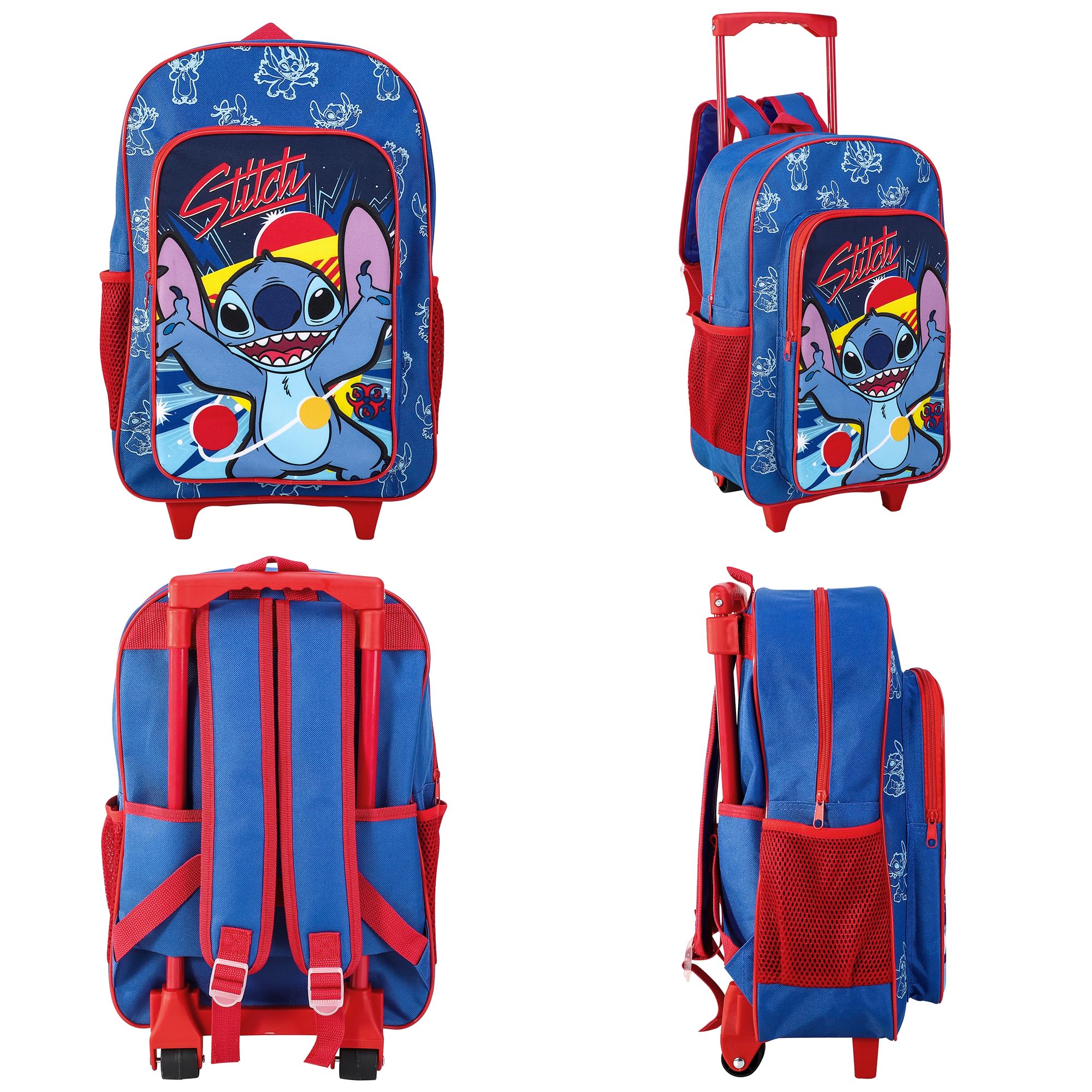 TDL Stitch Sac à dos à roulettes pour enfant avec poignée réglable, 2 compartiments, bleu, 41cm X 28cm X 13cm, Sac à dos trolley