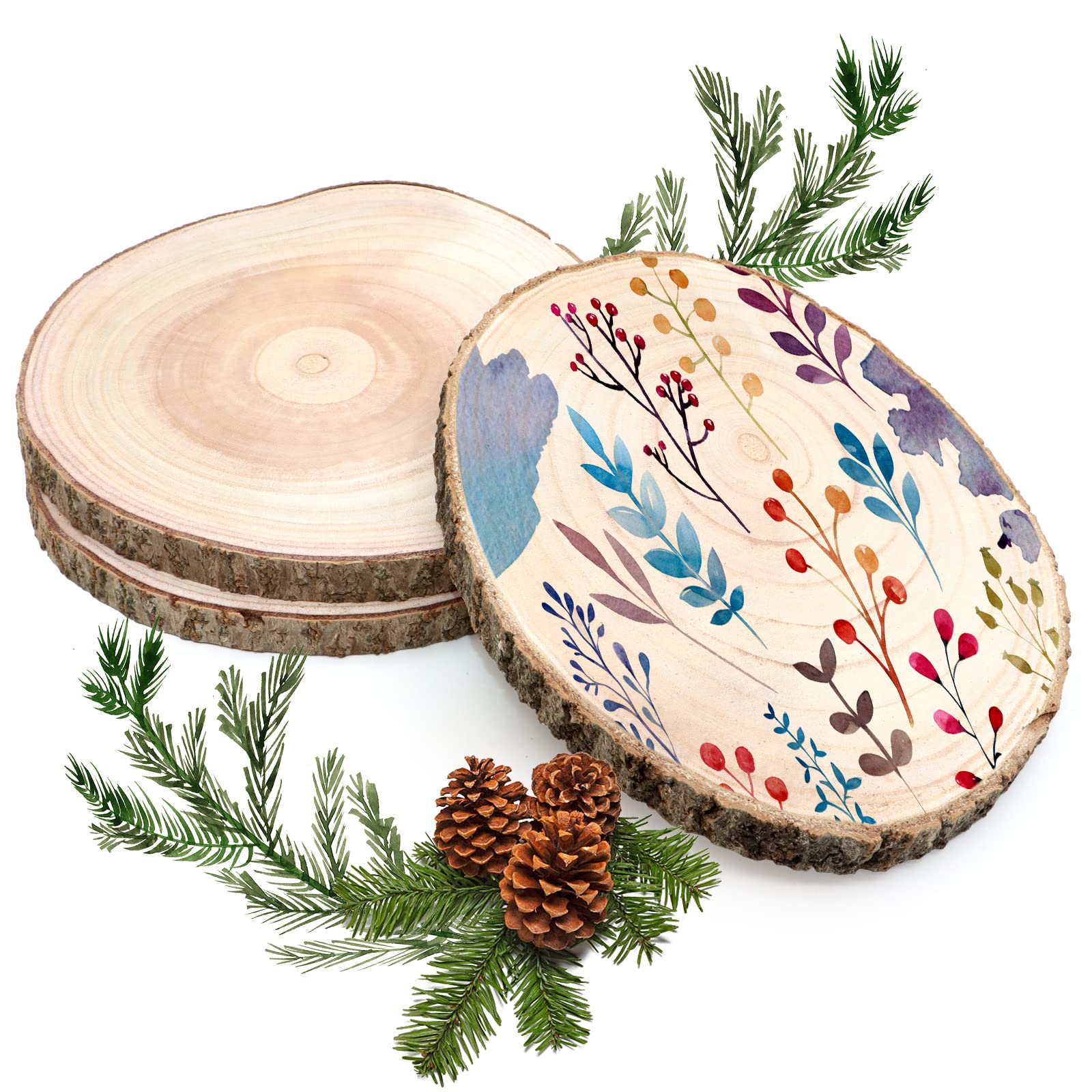 ZYNERY 3 Pcs Wood Slices for Centerpieces 13-15 Inches, Unfinished Wood Rounds Rustic Wedding Decor, Natural Paulownia Wood Centerpieces for Tables, DIY Wedding Decoration Wood Pieces for Painting