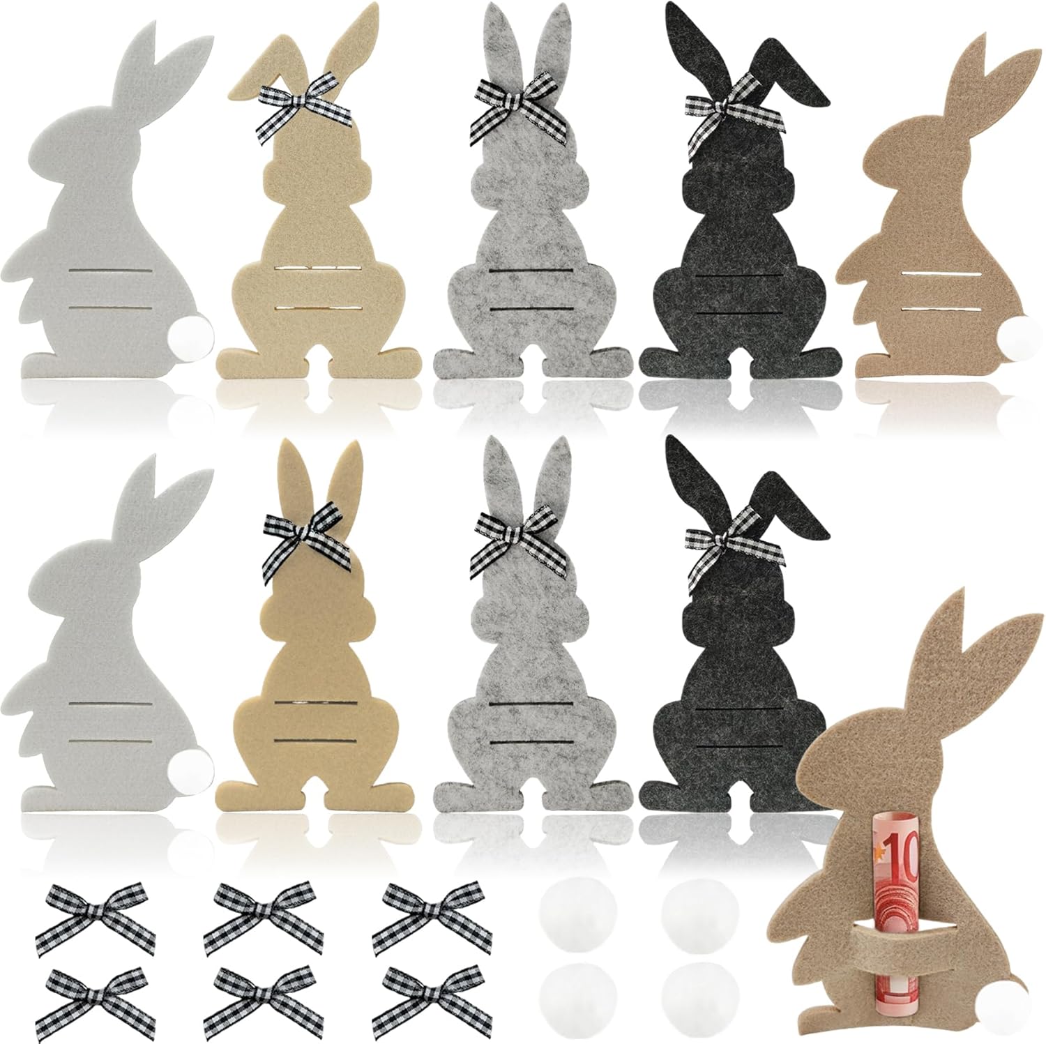 Pack of 10 Easter Money Gifts Set, Easter Bunny Money Gifts Packaging, Money Gift Easter Packaging, for Packaging Easter Note Gifts, Creative Easter Decorations Made of Felt Money Clips