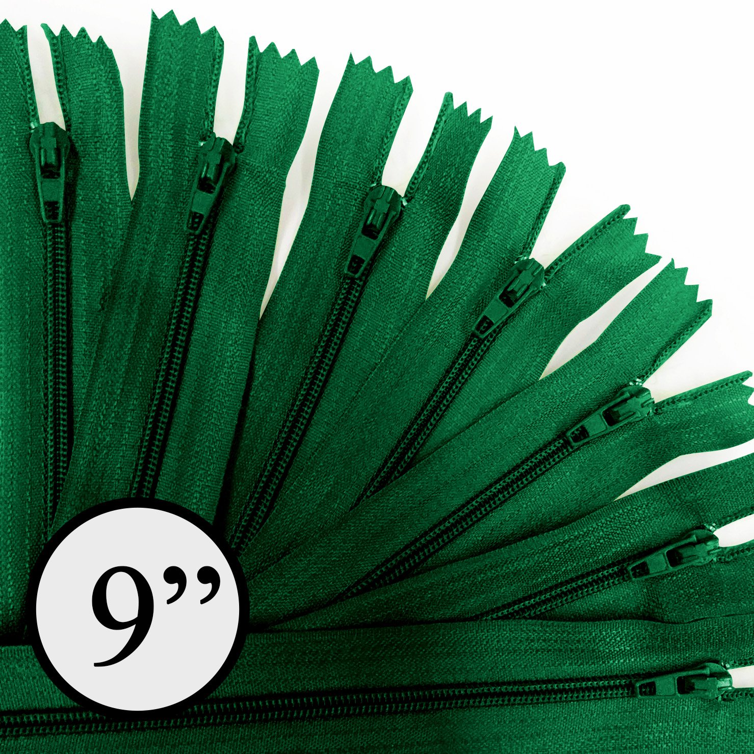 KGS Nylon Zippers for Sewing Crafts | Size: 9 Inch | Color: Forest Green | 20 Pieces per Pack | Single Color #3 Nylon Zippers for Making Bags, Pouches, Pillow Covers and Sewing Craft Projects