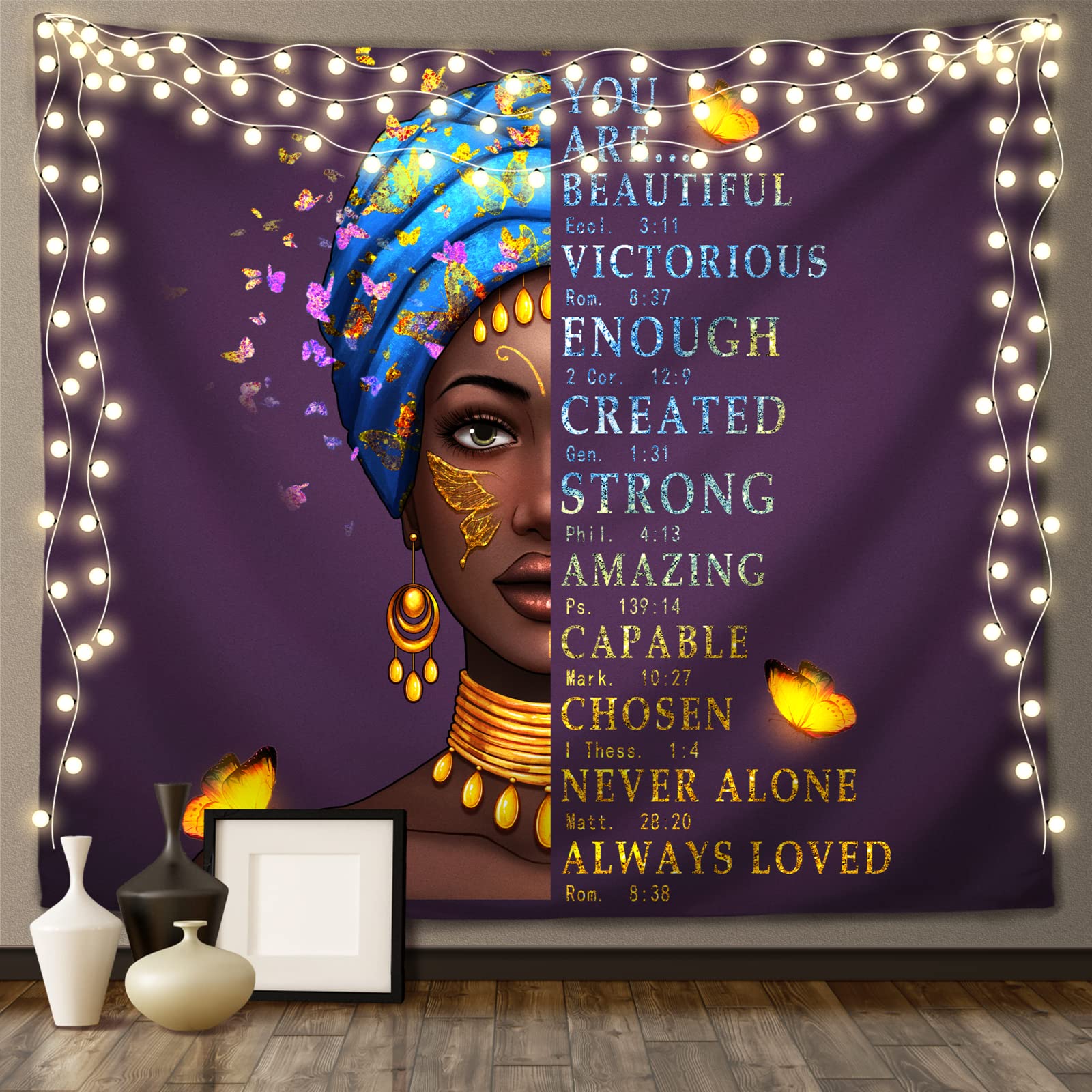 IAGM African American Women Tapestry Black Art Tapestry Afro Black Girl Tapestry African American Wall Hanging Bedroom Dorm Home Decor 60x51in