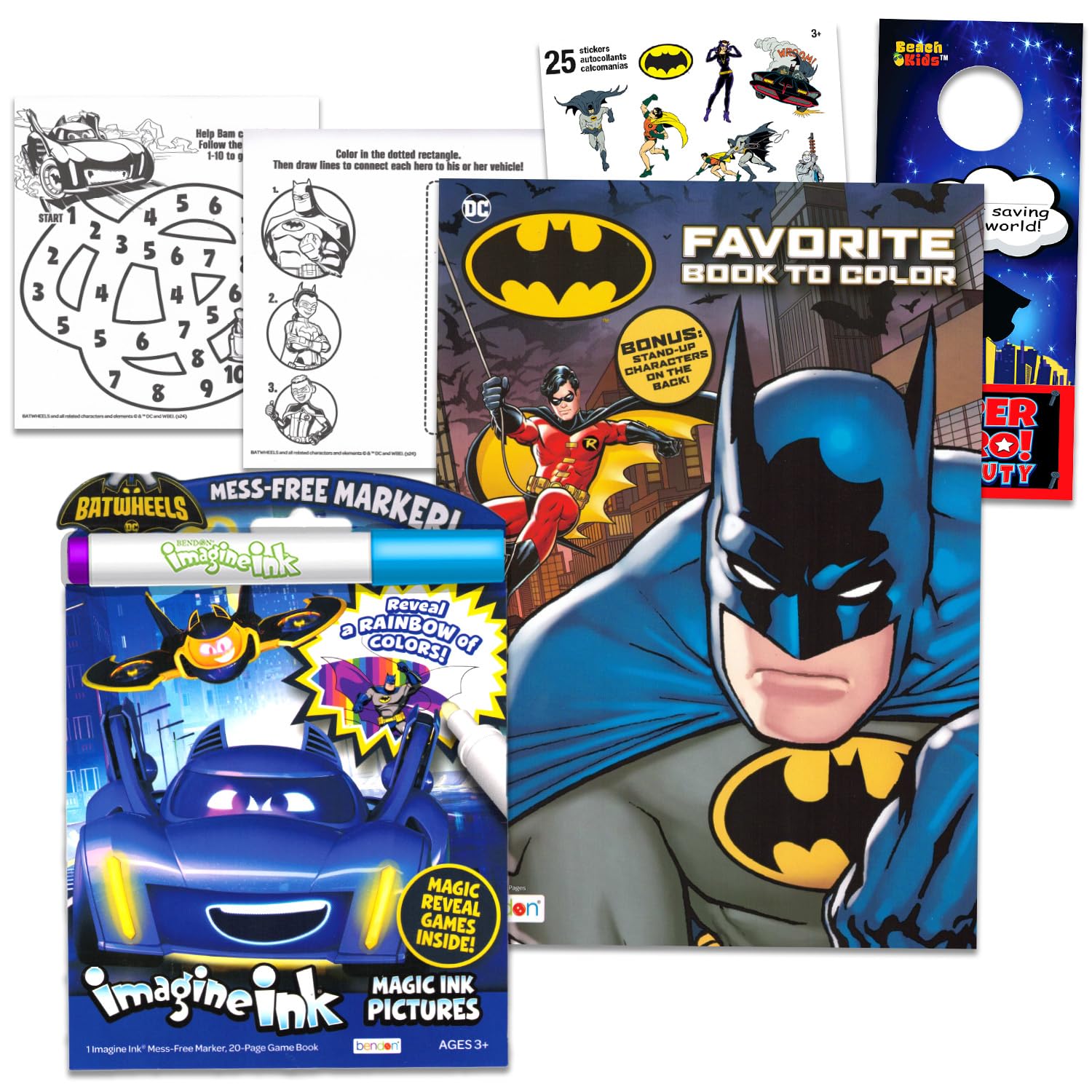 Batwheels Coloring Books for Kids Ages 4-8 - Bundle with Batwheels Mess-Free Imagine Ink Coloring Book Plus Batman Coloring Book, Stickers, More | Batwheels Activity Set