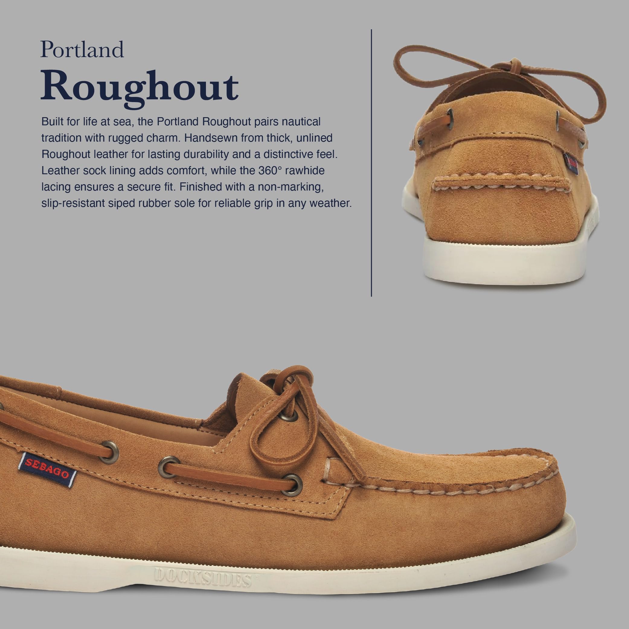 Sebago Docksides Portland Herren Flesh Out Wildleder Cognac