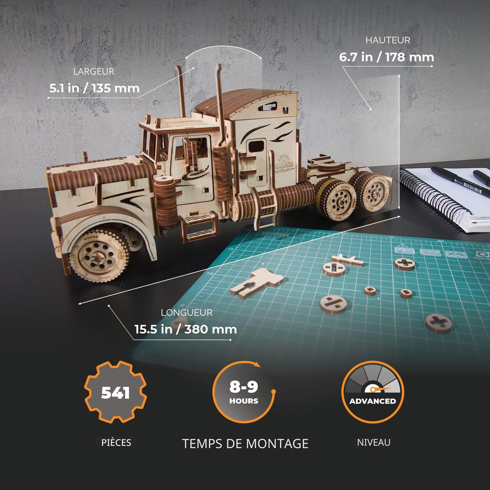 Kit de Bricolage de Camion UGEARS - Modèle de Camion Lourd garçon Cadeau de fête des pères - Modèle de Bricolage Miniature en contreplaqué - Idée Cadeau Unique et intéressante VM-03