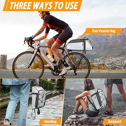 Miniatura 5 de Bolsa para maletero de bicicleta, bolsa de almacenamiento de 26L, bolsa de sillín 3 en 1, multifunción, bolsa de carga trasera para bicicleta con