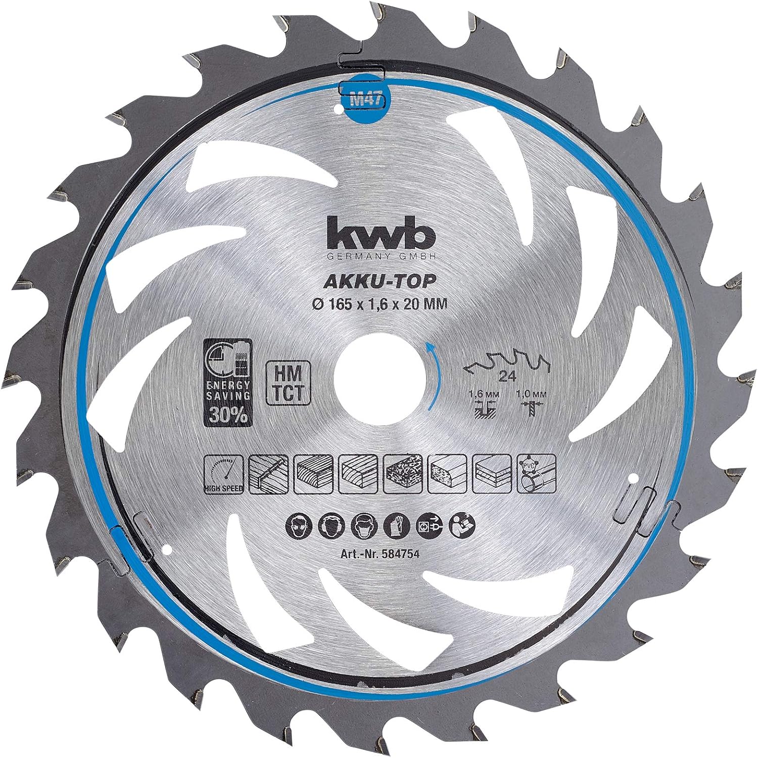 Original Einhell HM Saw Blade Hand Circular Saw Accessories (Diameter 165 x 20 mm, 24 Teeth, High-Speed Saw Blade