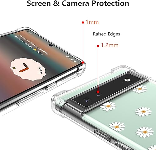 Miniatura 5 de ZTOFERA Funda transparente para Google Pixel 7a con bonito patrón de flores para mujeres y niñas, a prueba de golpes, delgada, de poliuretano