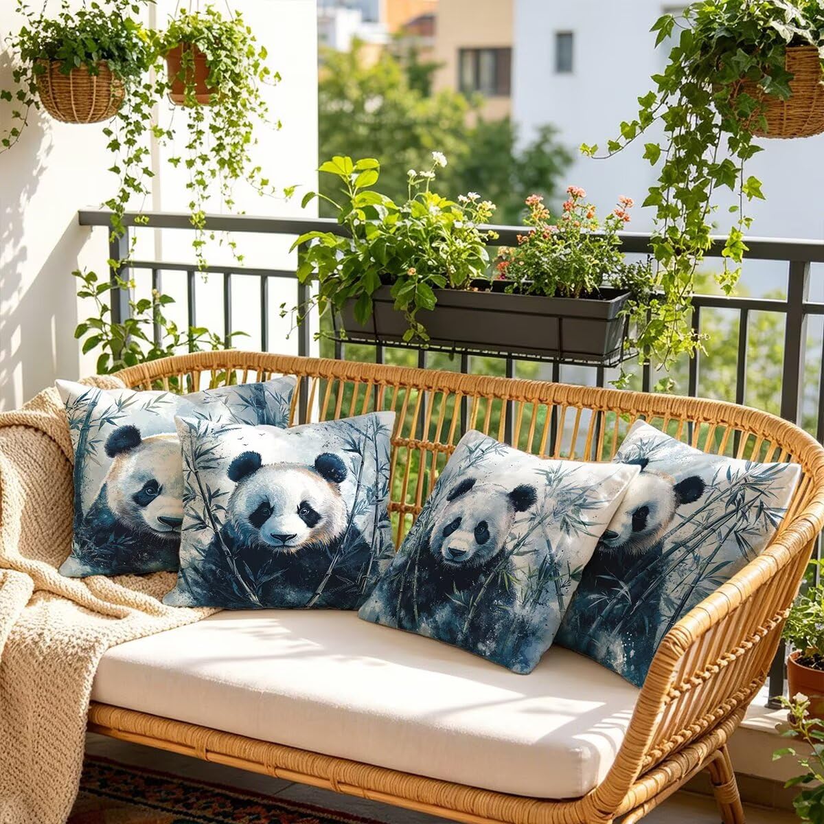 Federe Cuscini Divano 60x60 cm, Grigio Cuscini per Divano, Velluto Federe Cuscino Letto Impermeabili Set da 4, Copricuscini Panda Motivo con Cerniera Invisibile Design per Sofá, Regalo Donna F-29