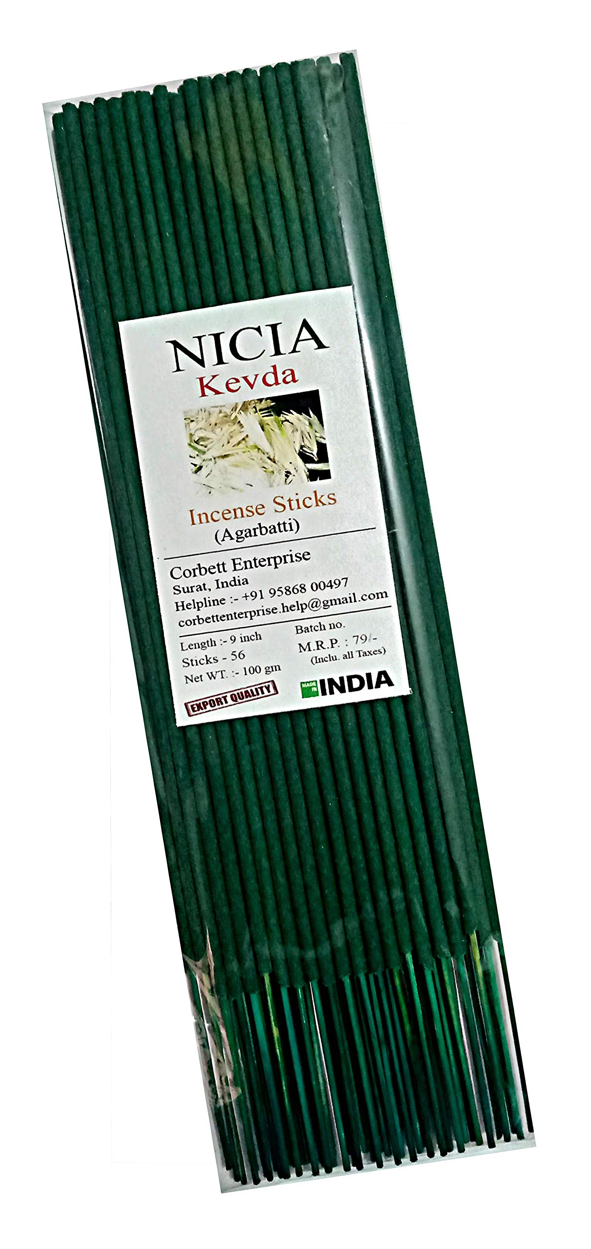 Nicia Kevda Fragrant Color Incense Sticks - Light Scent Incense Perfect for Worshiping, Aromatherapy, Meditation & Yoga - 110 Sticks, 9 inches, 100 Grams