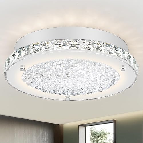 Lámpara de techo de cristal de 11 pulgadas, lámpara LED de techo de cristal para baño, montaje semiempotrado para cocina, entrada, vestíbulo, baño,