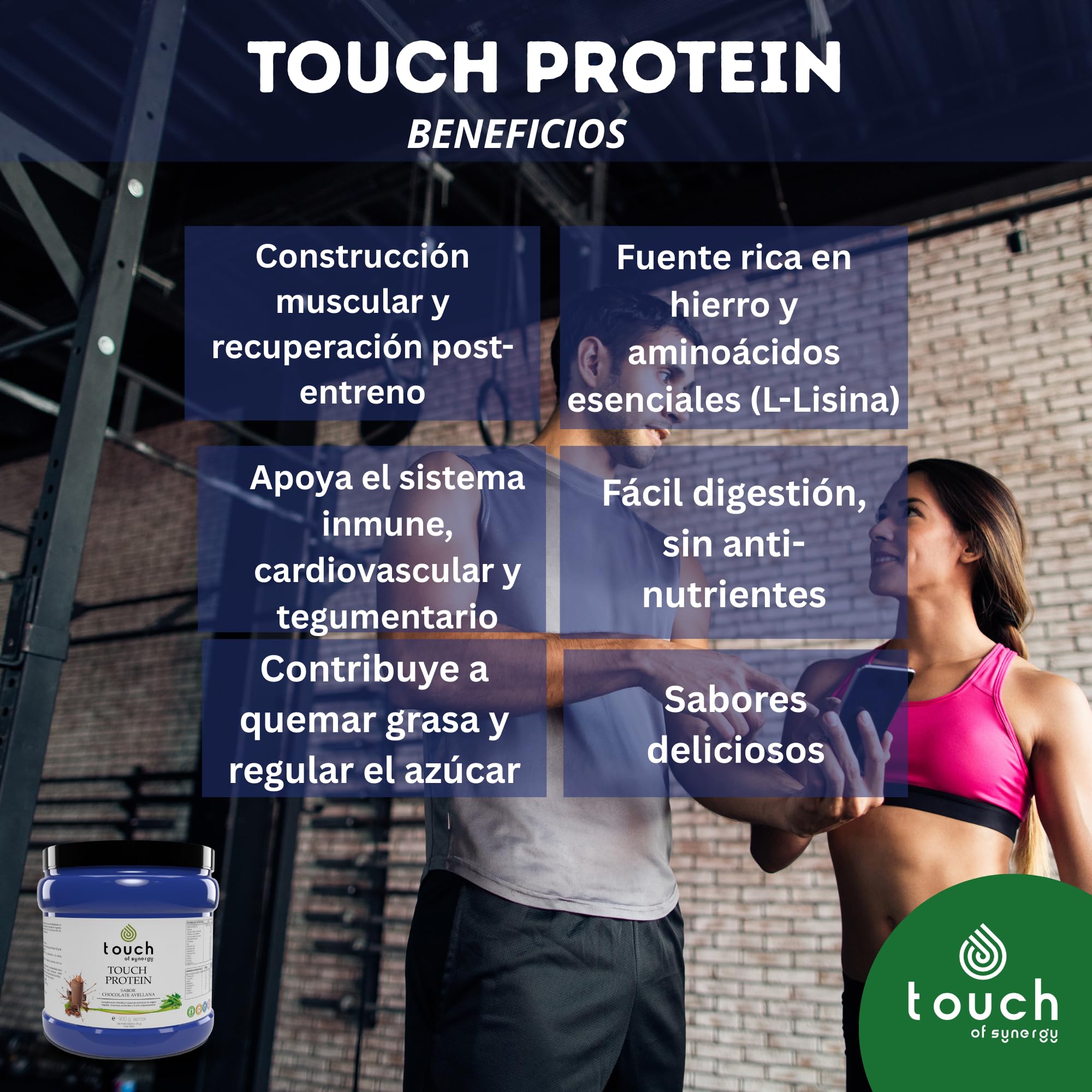 ZENDAFIT - Touch Protein - Proteína Vegana en Polvo - 900g - Sabor chocolate avellana - Aumenta la Masa Muscular, Mejora la Recuperación y Fortalece el Sistema Inmune
