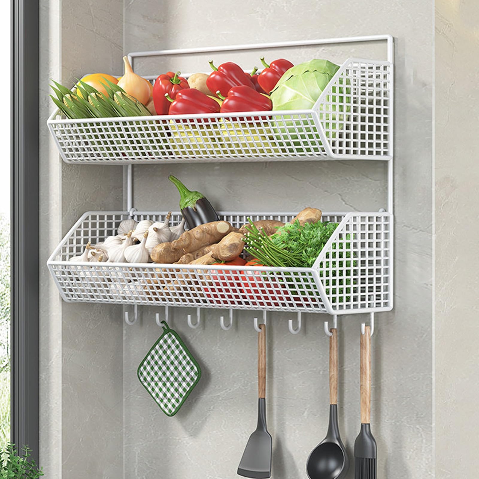 Estante de pared para verduras y pan apilable, ideal para una organización de cocina limpia