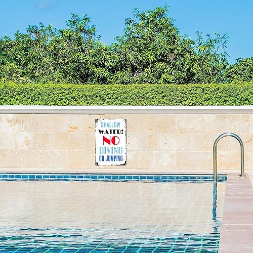 Miniatura 6 de LMYUHONG Letrero de metal con texto en inglés Attention No Diving Pool Sign para reglas de piscina, letreros de seguridad al aire libre, aluminio de