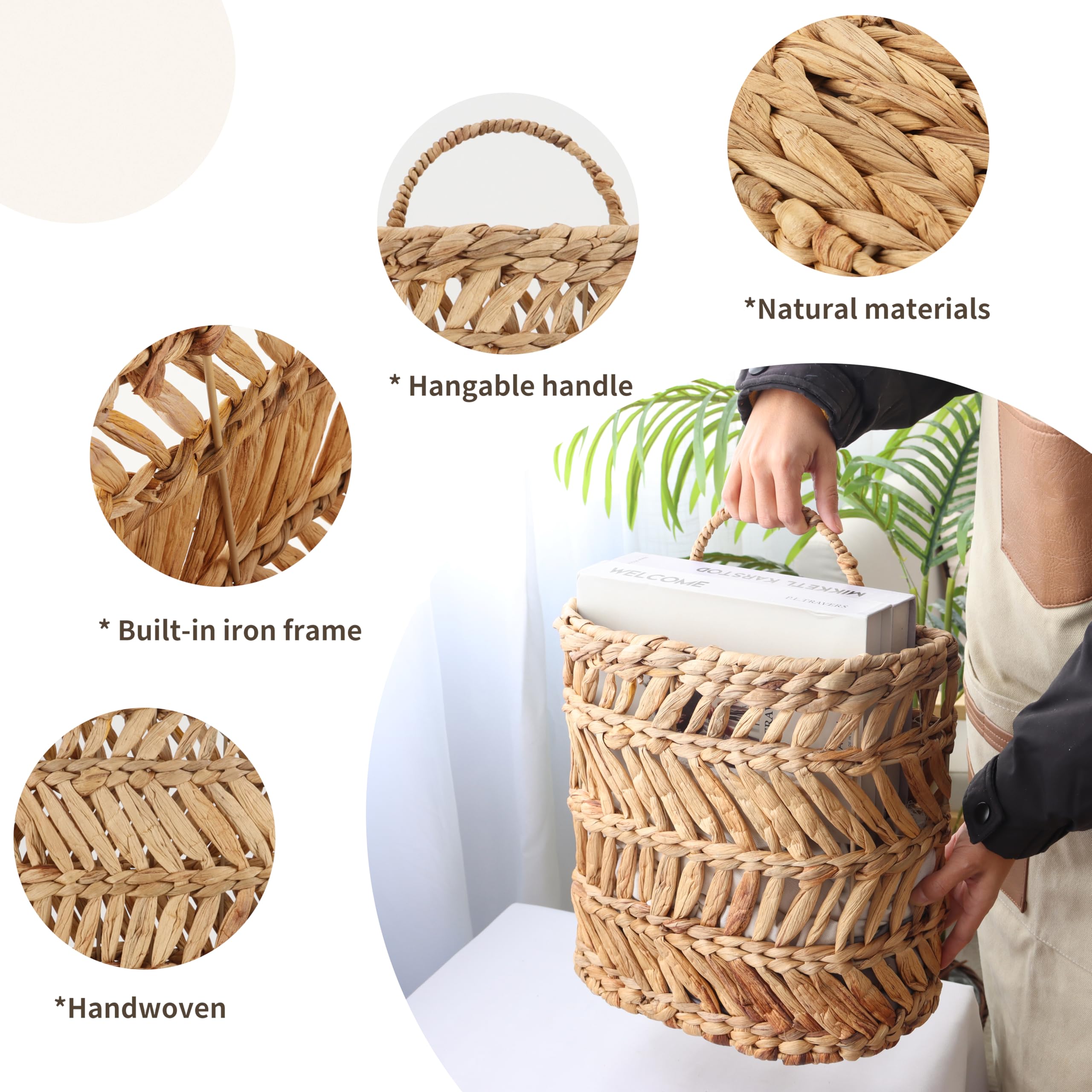 Cestino da appendere in vimini intrecciato fatto a mano cesto portaoggetti in vimini naturale cestini decorativi per decorazioni da parete, 12 x 5 x 12