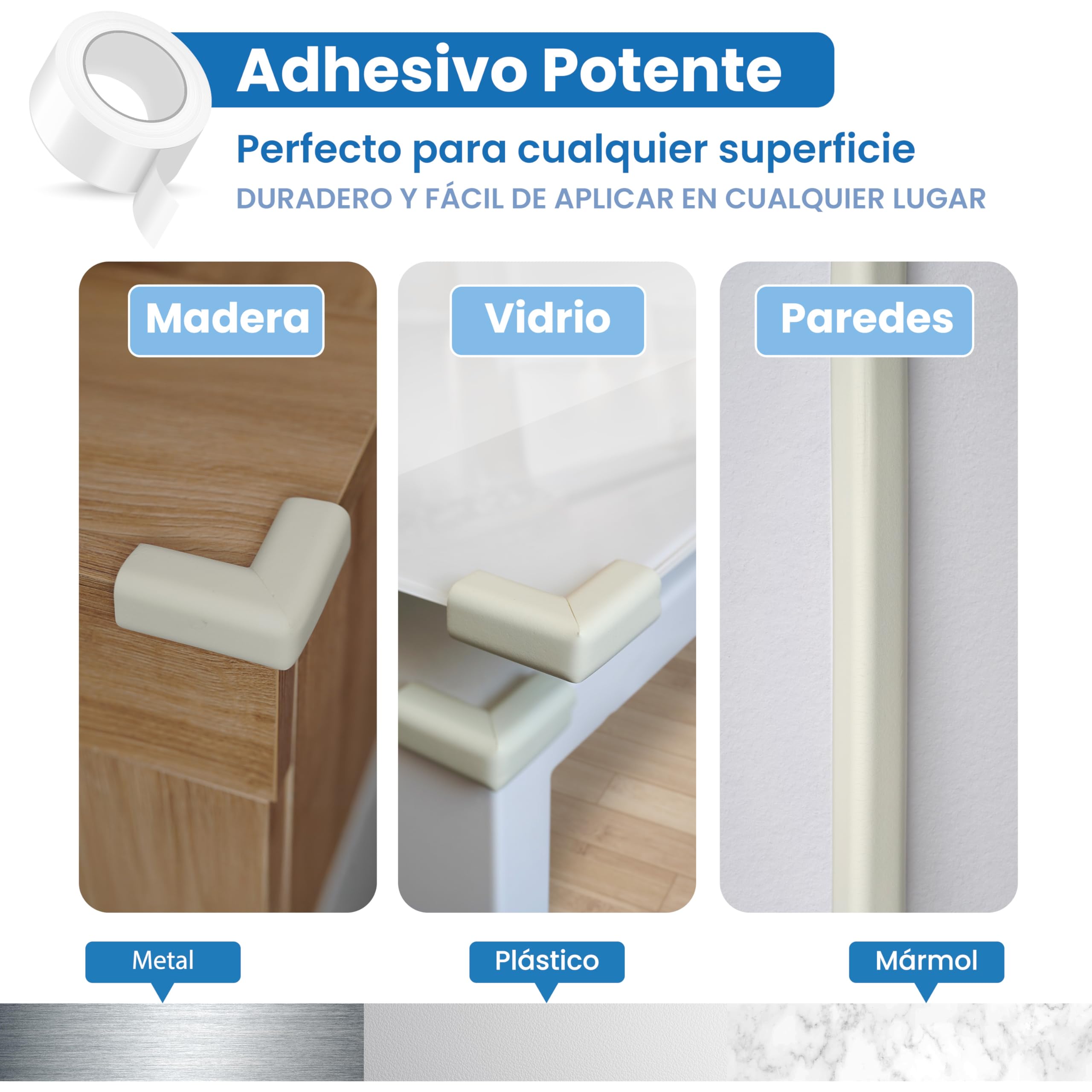 Happy Chlea Protector Esquinas Bebé – Cobertura Total 6,4 m (Rollo Protector de Bordes + 8 Cantoneras) + 4 Cerraduras y 1 Tope Puerta, Kit Seguridad Infantil para Mesa y Muebles