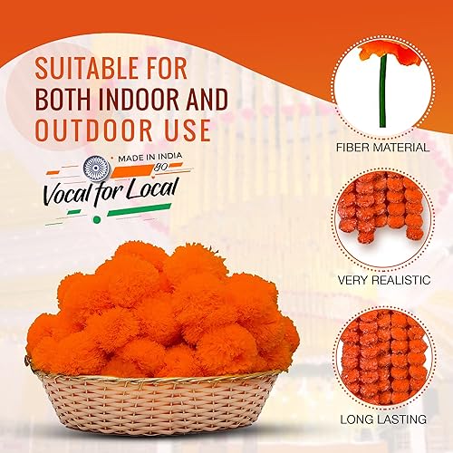 Miniatura 5 de Guirnalda de caléndula para decoración, 5 piezas de 5 pies de largo, flores artificiales de caléndula de caléndula, decoración india para Pooja,