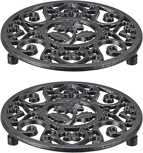 Sumnacon Salvamanteles para tetera, 2 piezas de hierro fundido con patrón de puntos, salvamanteles para cocina con fundas de goma, salvamanteles