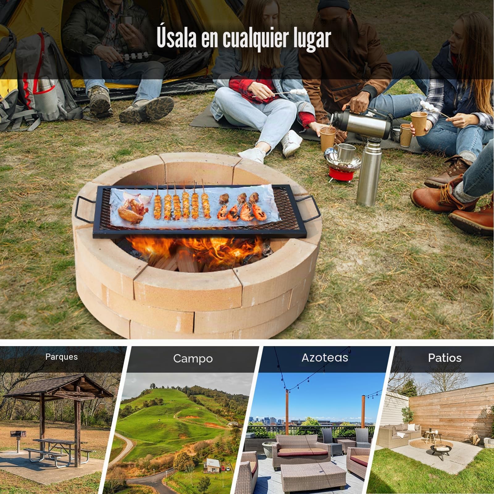 VEVOR Parrilla Rectangular de Barbacoa Cocina de Acero de 81 x 38 cm, Capacidad de Carga de 20 kg, Material de Utensilios con Marca X para Chimenea, Brasero, Barbacoa, Pícnic, Camping, Jardín, Negro