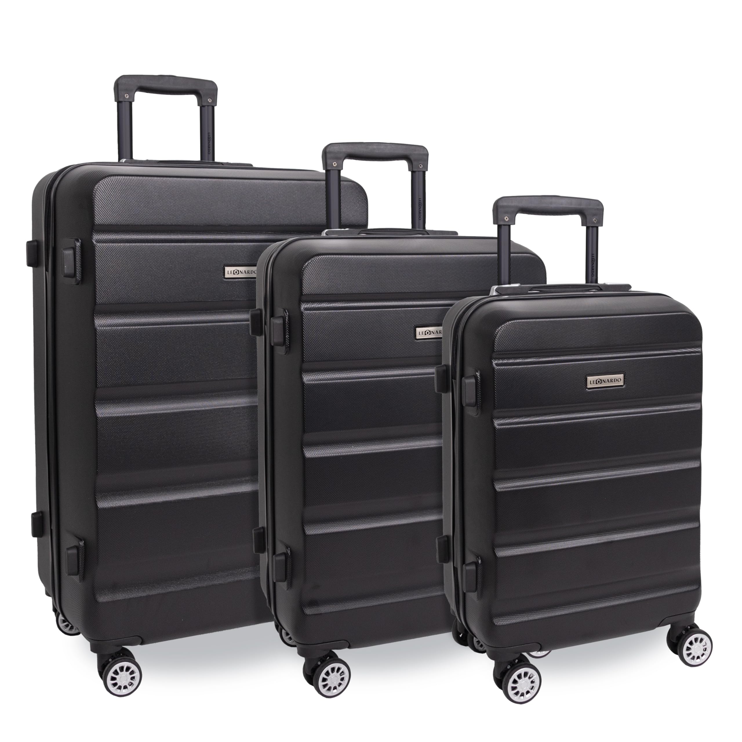 Leonardo® Bagage Grande Taille de Voyage | Valigia con Chiusura TSA | Valigia da Viaggio | Borsa da Viaggio con 4 Ruote Doppie | Bagaglio a Mano | Trolley | Valigia Rigida | Set S-M-L | Venezia | Nero