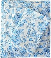 Vista 1 de Mooreeke Cómodo juego de sábanas de tamaño individual, floral, de microfibra, estampado, suave y transpirable, azul y beige, bajera ajustada que