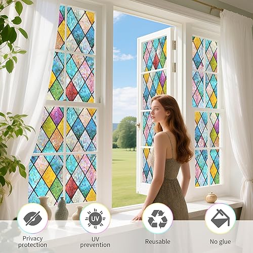 Miniatura 5 de WPCTEV Película esmerilada no adhesiva para ventana, película esmerilada de privacidad, autoestática, película de vidrio Vinly anti UV, decorativa