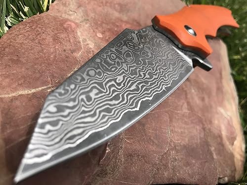 Miniatura 2 de TACTICAL GEARZ Cuchillo de bolsillo de Damasco, mango G10! Hoja de acero de Damasco de 67 capas múltiples y núcleo VG10. Incluye funda (Vex XT