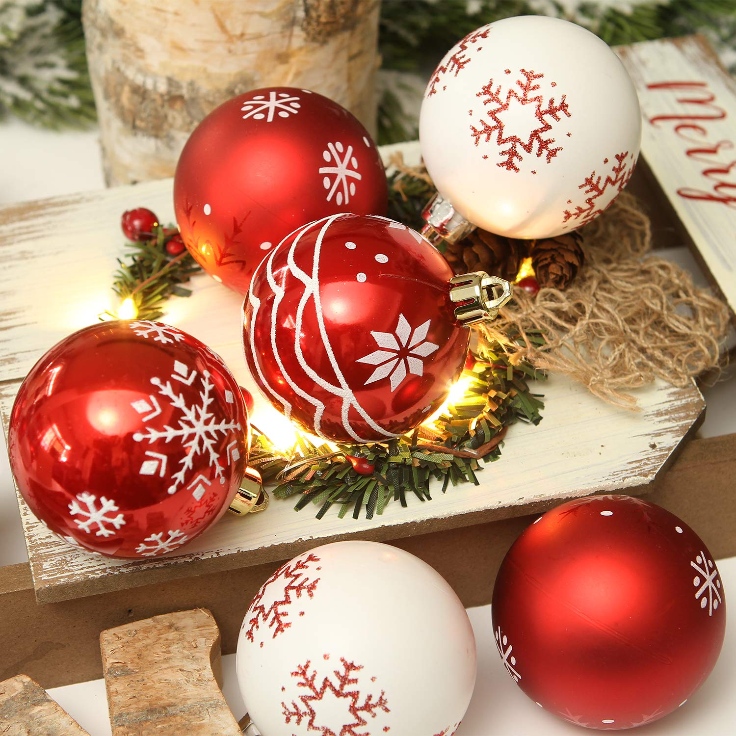 Sea Team 60mm Boules Noël Brillantes peintes 30 pièces déco Sapin | 30 boules de Noël brillantes peintes de 60 mm, à suspendre pour la décoration du sapin de Noël
