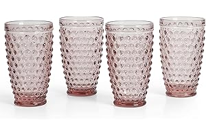 Marth Stewart Chauncey 4-Pack 14.3 oz Hobnail Pink Handmade Glass Tumbler
