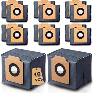16 Pack Dust Bags Compatible with Eufy X10 Pro Omni & X8 Pro Robot Vacuum Self-Empty Station, 4-Layer Replacement Bags with Activated Carbon Filter, 3L Capacity