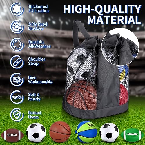 Miniatura 3 de Lenwen Juego de 6 pelotas deportivas para niños y adolescentes, incluye balón de fútbol de baloncesto de tamaño oficial con bolsas de equipo