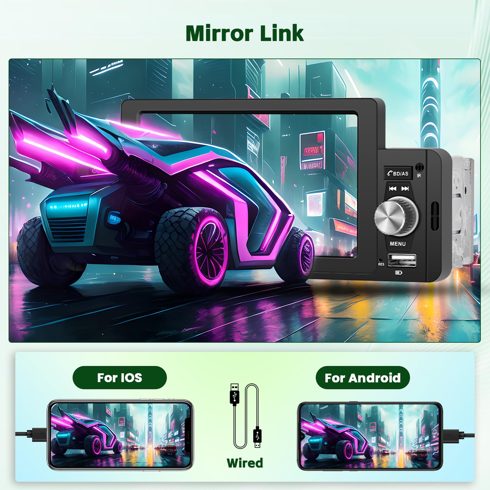 Hikity 5" 1 DIN CarPlay Autoradio avec Bluetooth FM Caméra de Recul | Écran Tactile Android Auto Mirror Link Commandes au Volant Mains Libres USB AUX Carte TF