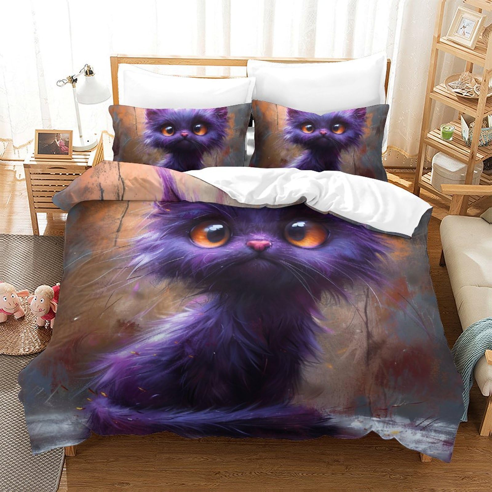 Housse de couette chat 3D, le cadeau idéal pour décorer une chambre double