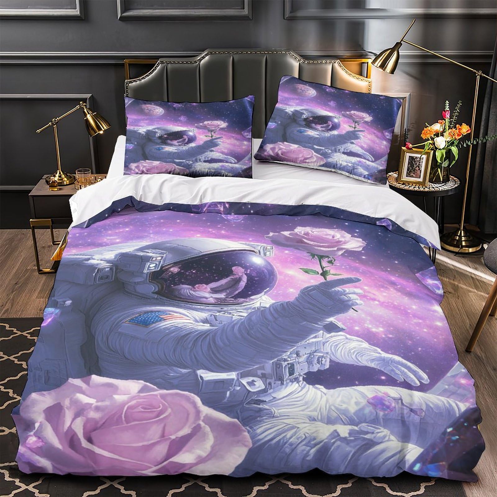 Housse de couette 3D imprimé astronaute en microfibre King