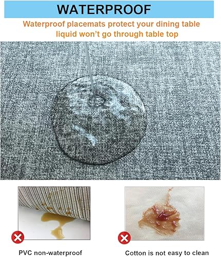 Miniatura 3 de Weabetfu Juego de 6 manteles individuales de piel sintética resistentes al calor, impermeables, lavables, lavables, antideslizantes, para interiores