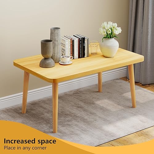 Miniatura 9 de Mesa de centro cuadrada baja con 4 patas resistentes de madera maciza, escritorio para sentarse en el suelo, almacenamiento y muebles de sala de