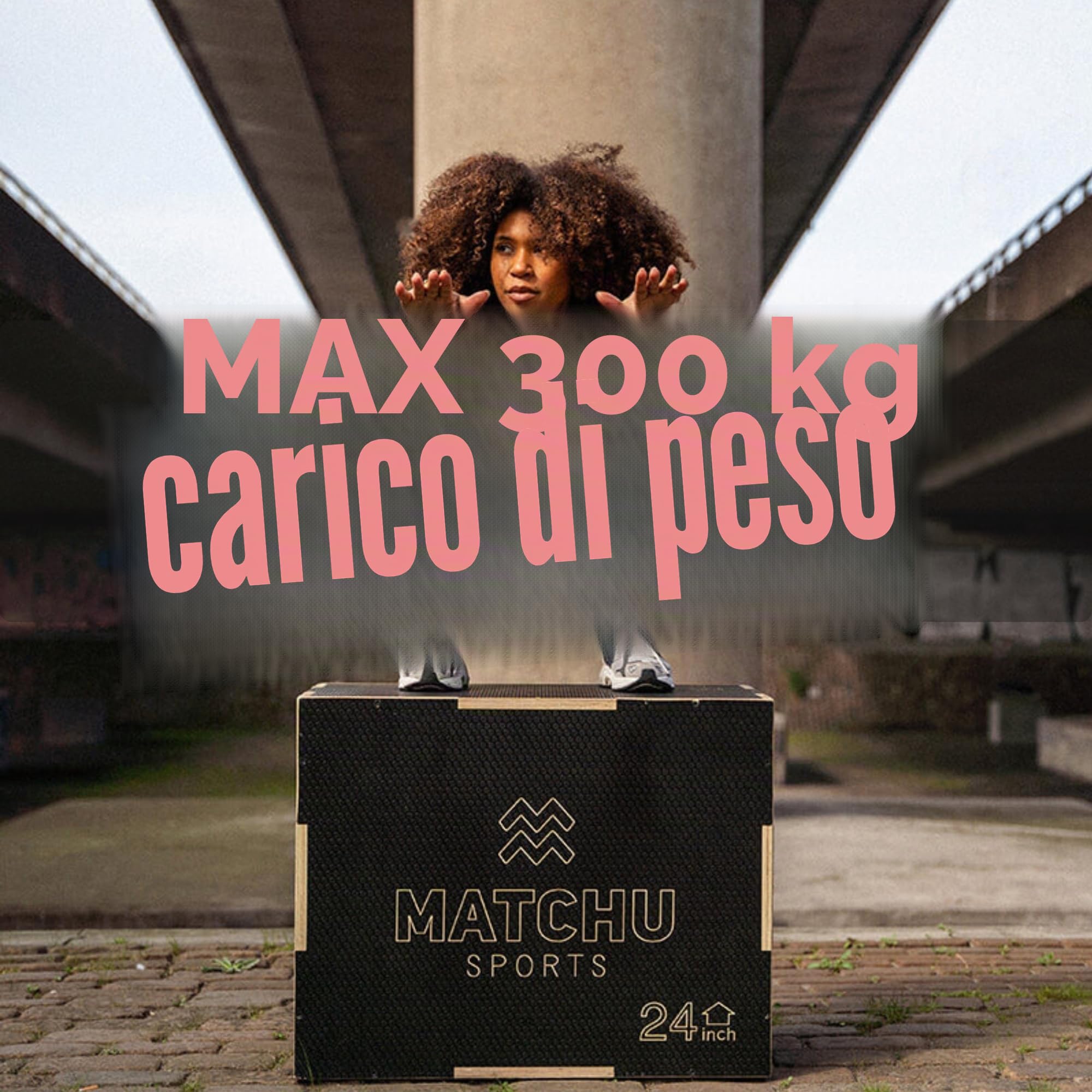 MATCHU - Plyo Box - Box Pliometrico - Box Jump - Regolabile - Superficie Antiscivolo - capacità di carico Fino a 300 kg - Facilmente trasportabile (Nero - 20/24/30 inch)