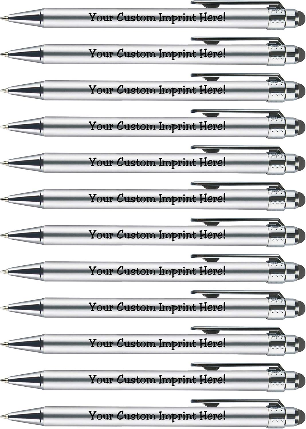 Personalized Pens with Stylus Tip -Bright Vibes- Click action - Custom - Black writing - Printed Name pens - Imprinted with Your Logo or Message - FREE PERSONALIZATION - 12 Pens/Box (Red)