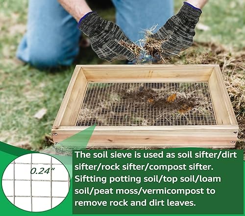 Miniatura 3 de Tamiz de tierra, tamiz de suciedad para jardinería, tamiz de compost, tamiz de jardín, tamiz de madera ligera para rocas, tamiz de tamiz de pantalla