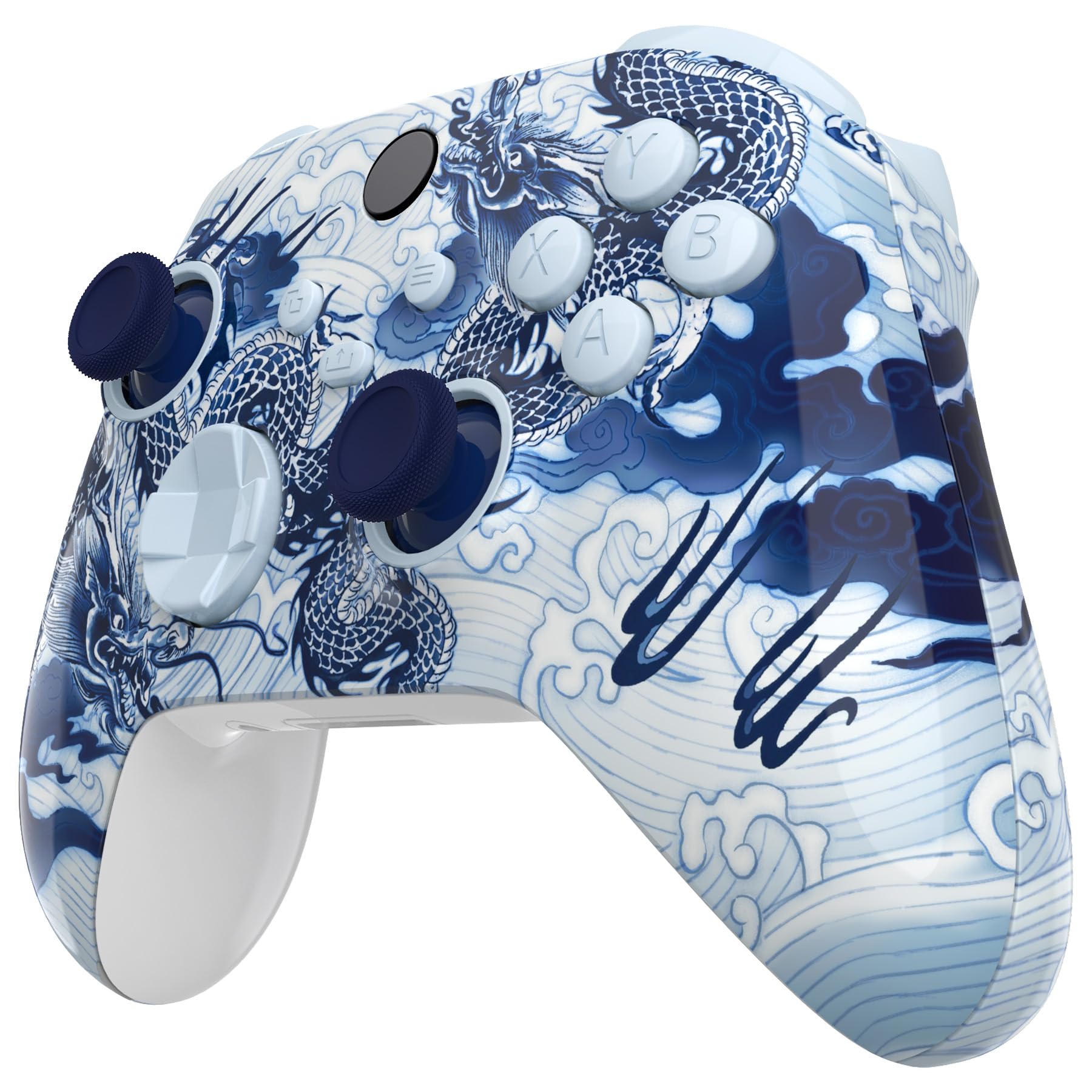 eXtremeRate Full Case & Buttons für Xbox Series X&S Controller, DIY-Ersatz Gehäuse Skin Faceplate/Back Cover/D-Pad Trigger Tasten/Thumbsticks Ersatzteile Set für Xbox Core Controller-Porzellan Drache