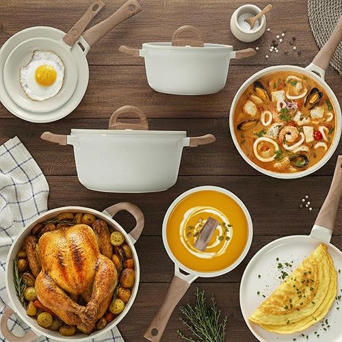 Miniatura 9 de Juego de ollas y sartenes antiadherentes, no tóxicos, 22 piezas de utensilios de cocina de cerámica, ollas y sartenes antiadherentes con tapa,