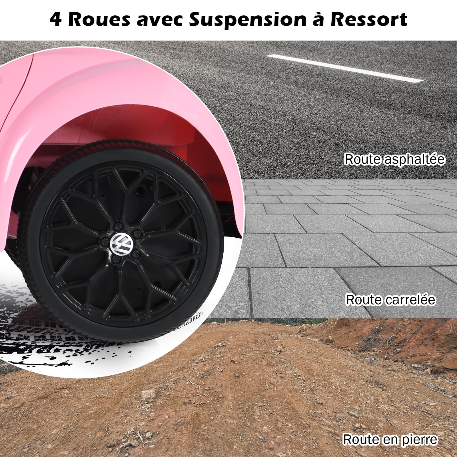 COSTWAY Volkswagen Beetle Voiture Électrique 12V Enfants avec Télécommande 2,4G, Véhicule Electrique avec Lumières & Musique, Démarrage Lent, Charge 30kg pour Enfants de 3-8 Ans (Rose)