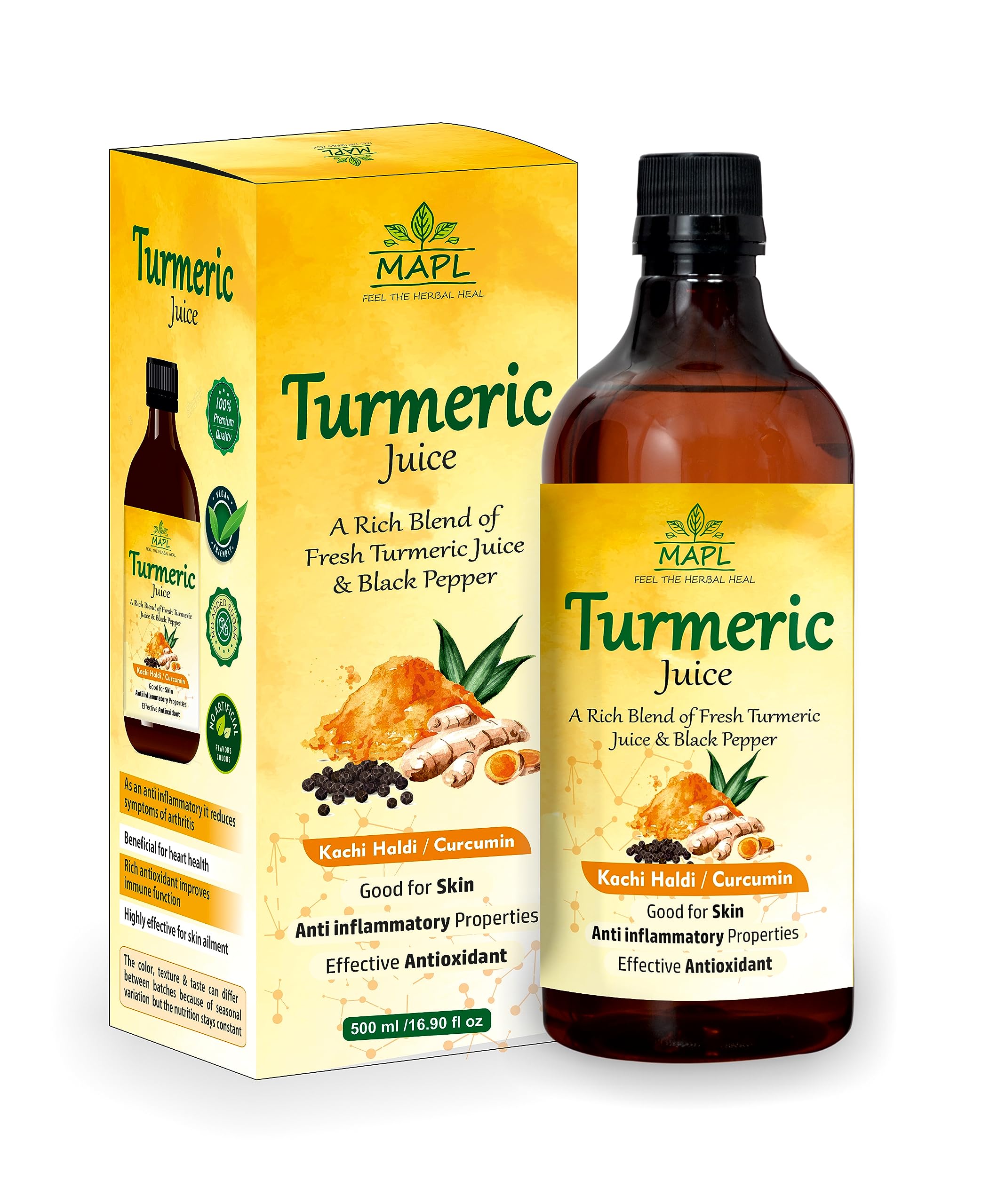 MAPL Turmeric Juice|500 Ml | Kachi Haldi Cold Press Juice | Natural Ayurvedic Juice Detox Boost |Immunity (B08PRVCSWX) Amazon Price History, Amazon Price Tracker